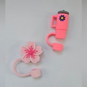 2pc straw toppers,  straw covers. Sakura flower, mini tumbler, pink